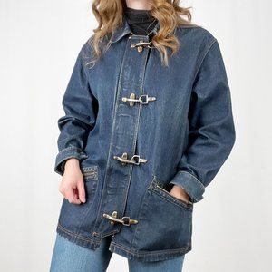 Vintage Oversized Ralph Lauren Rigid Denim Jean Jacket Hook Fireman Fisherman